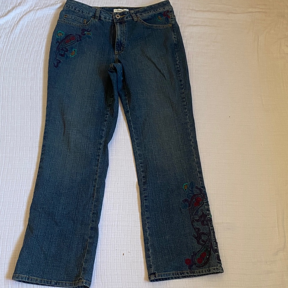 COLDWATER CREEK Blue Flare Jeans with Embroidery